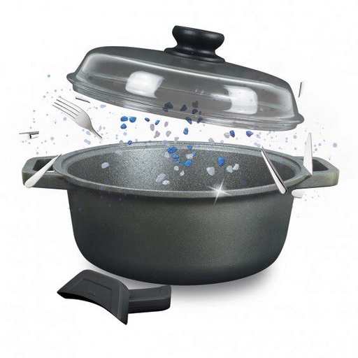 [60251362] RISOLI BLACK+ CASSEROLE 28CM ANTI-ADH ELDIAMANT- TOUS FEUX A/COUVERCLE VERRE