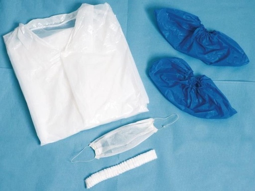 [53152817] KIT VISITEUR*1BLOUSE PE/1CHARLOTTE/1MASQUE PAP/ 1PAIRE SURCHAUSSURE PE 100 PCES