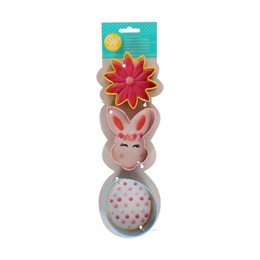 [08054605] WILTON 3-PIECE EASTER FLOWER/BUNNIE/EGG COOKIE CUTTER SET