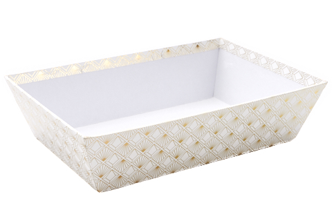 [62230153] RECTANGULAR BASKET WHITE CARDBOARD GOLD ART DECO 28X19XH7CM