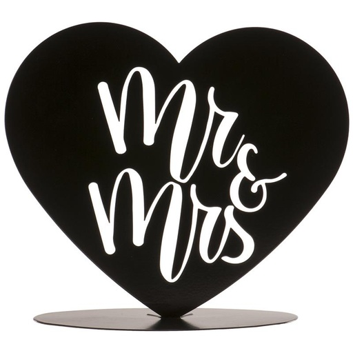 [60100248] COEUR METAL NOIR MR& MRS 14.5CM