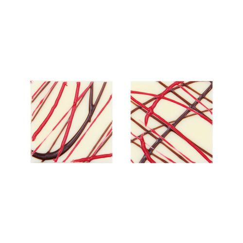 [08071243] 1034166 WHITE CHOCOLATE BAR 3X3CM RED AND BLACK LINES 220 PCES ***ON ORDER***