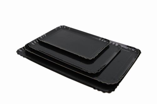 [27665322] RECTANGULAR BLACK CARDBOARD TRAY 28X42CM 100 PCES FOST+ INCLUDED