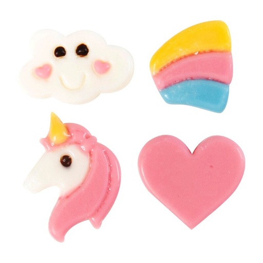 [08054811] *FF*1024038 UNICORN, RAINBOW, HEART AND CLOUD 3.5X2.5CM 140PCS ***S/CDE***